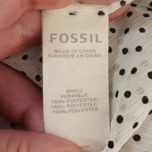 Fossil Polka‎ Dot 3/4 Sleeve Blouse Tie Front XS - Picture 6 of 6